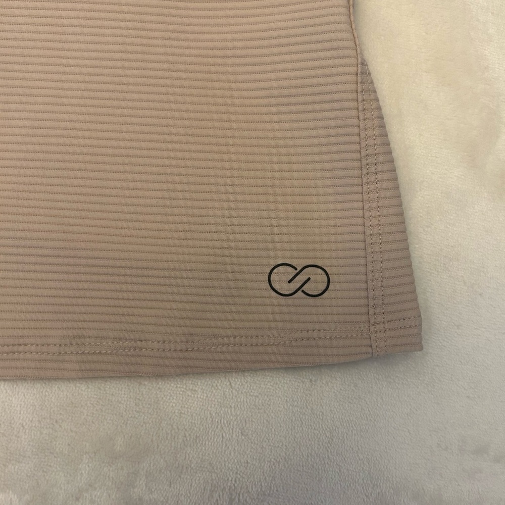 CALIA Seamless Ribbed Tank Top with Minimal Logo - BEIGE